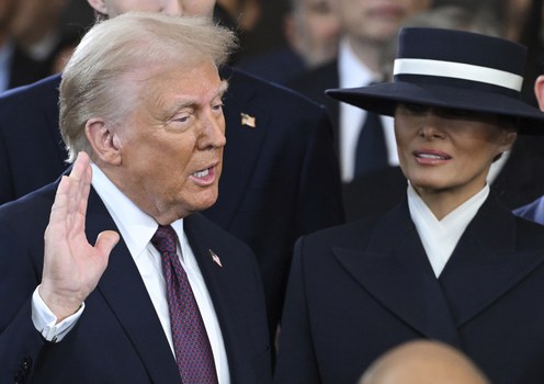 President Donald Trump takes the oath of office in the Rotunda of the U.S. Capitol in Washington, Jan. 20, 2025.