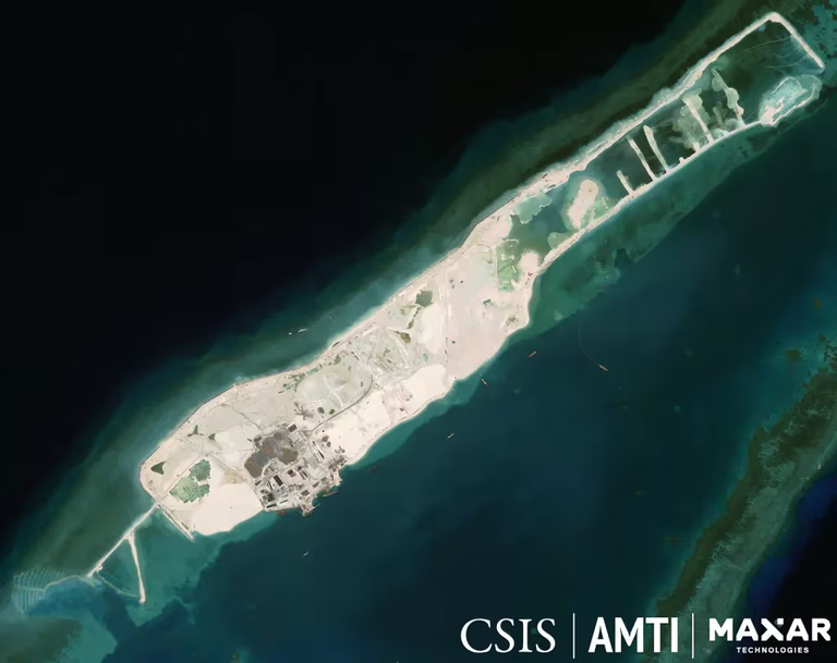 satellite image of barque ⁣Canada Reef, May ‍11, 2024. [AMTI/Maxar Technologies]